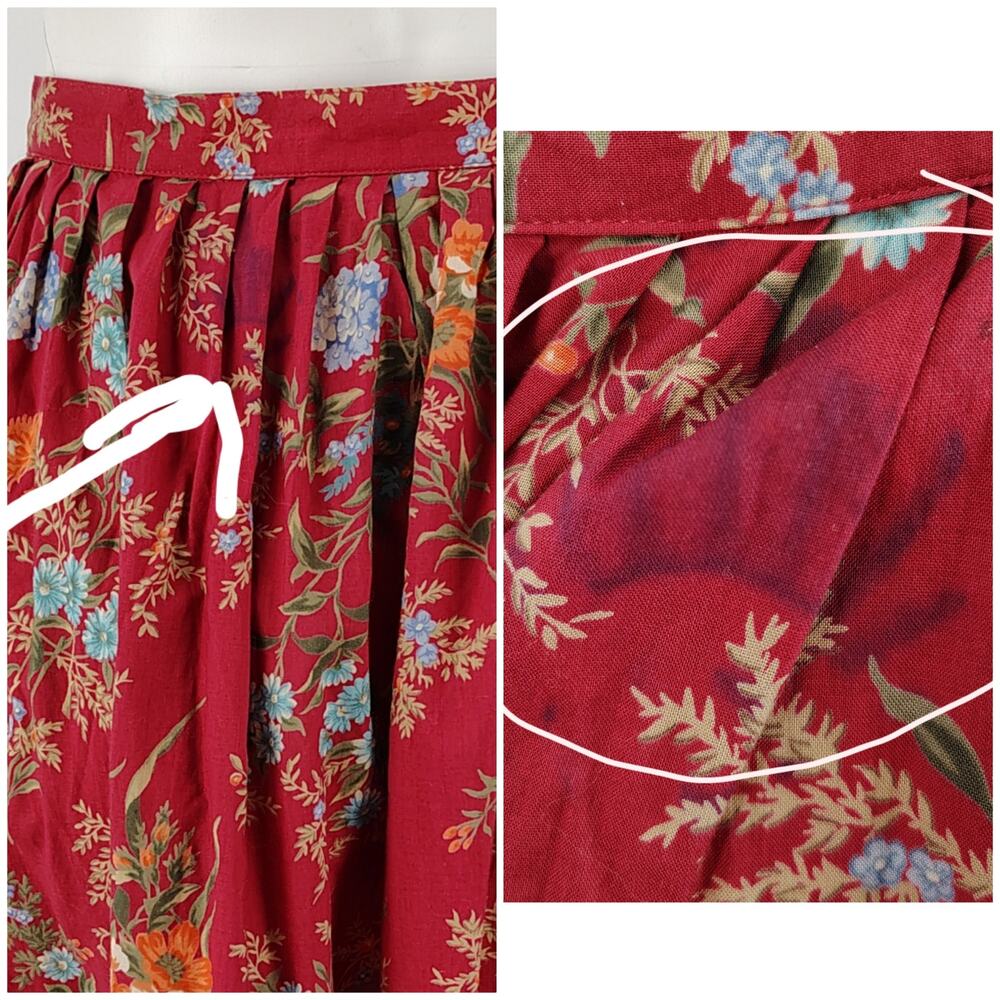 Ralph Lauren Red Floral Button Front FLAWED Midi Skirt 6 Cottagecore Prairie - Picture 6 of 14